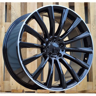 R20x8.5  5X112  ET  40  66.6  B1048  (IND0236)  Black+Polished Lip (BLPL)  For MERCEDES  (P1+K7+K3)  (Rear+Front Gloss Black Mac