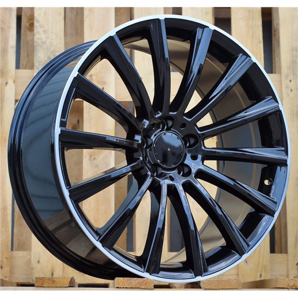 R20x8.5  5X112  ET  40  66.6  B1048  (IND0236)  Black+Polished Lip (BLPL)  For MERCEDES  (P1+K7+K3)  (Rear+Front Gloss Black Mac