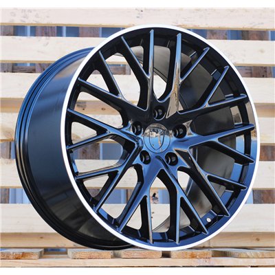 R21x11.5  5X130  ET  62  71.6  B5541  Black+Polished Lip (BLPL)  For PORSCHE  (K4+M)  (Black Shining+PL Rear+Front)