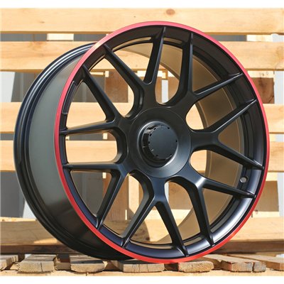 R20x8.5  5X112  ET  38  66.6  B1258  Black Half Matt+Red Lip (BLHMRL)  For MERCEDES  (Z3+Z2)  (Rear+Front)