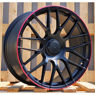 R18x8  5X112  ET  45  66.6  B1268  Black Half Matt+Red Lip (BLHMRL)  For MERCEDES  (Z3+Z1)
