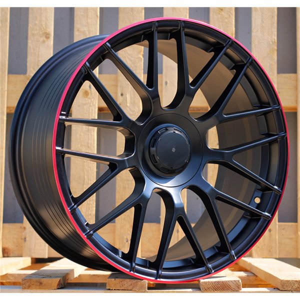 R18x8  5X112  ET  45  66.6  B1268  Black Half Matt+Red Lip (BLHMRL)  For MERCEDES  (Z3+Z1)